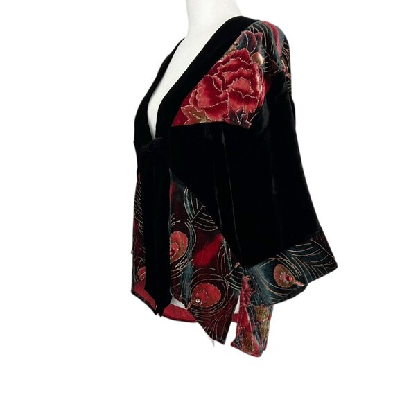 Ania A. Silk Blend Velvet Beaded Sequins Floral Peacock Artsy Kimono Cardigan S - Picture 4 of 16